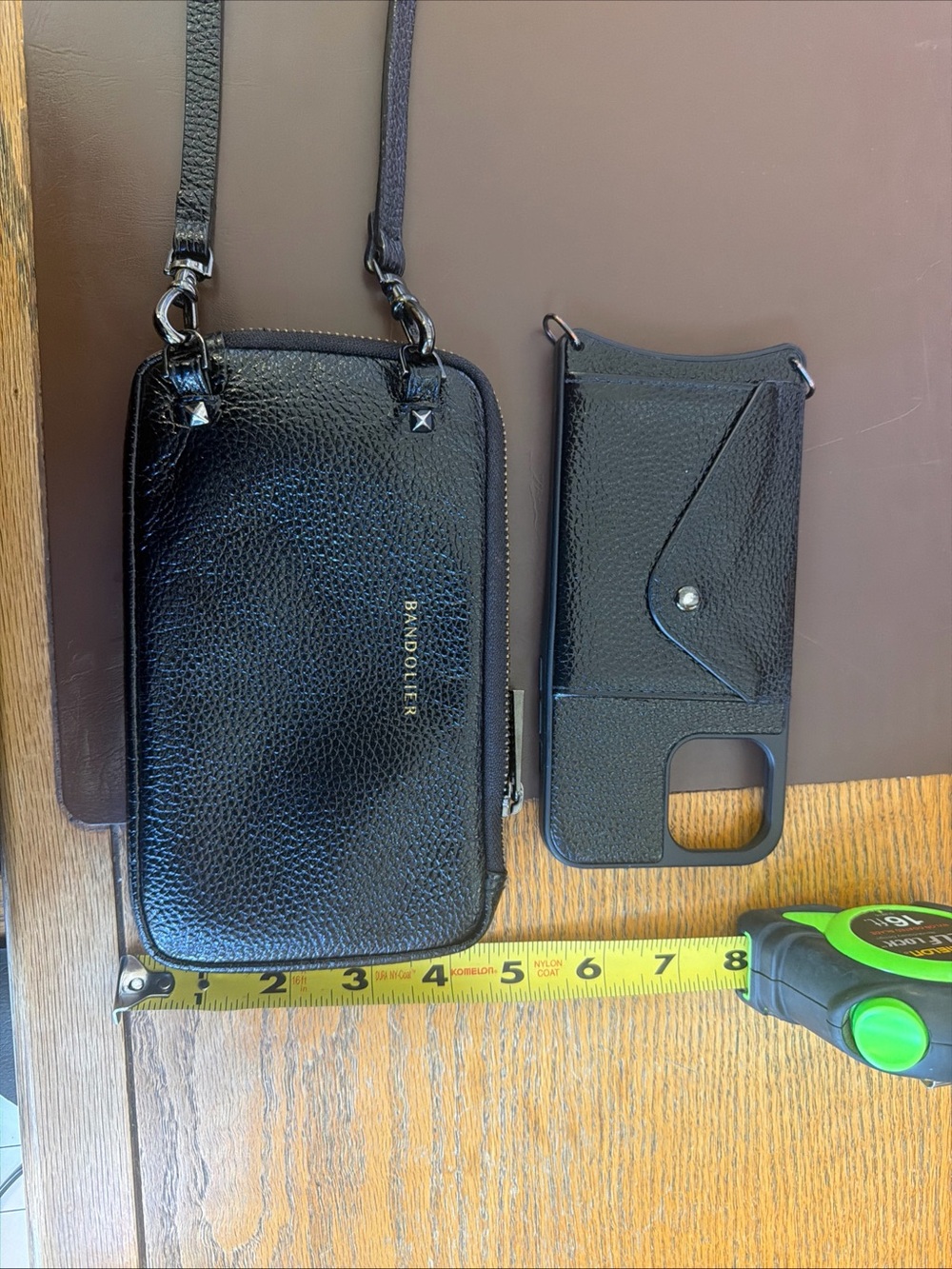 Bandolier Black Pebbled Leather Crossbody Phone Bag with Card Slot Case